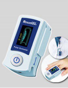 Oxímetro digital de dedo con gráficas de edad vascular