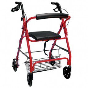 Andadera Rollator color roja con canastilla