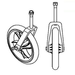 Tijera con rueda delantera de 8" con dona de hule, baleros y tornillos juego de 2 piezas