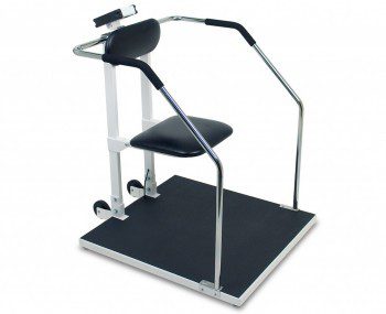 Báscula bariatrica para silla de ruedas con hold, tara, imc, asiento plegable, barandales y ruedas
