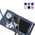 Baumanometro aneroide Medstar con estetoscopio doble campana color gris, morado, azul, rosa y negro