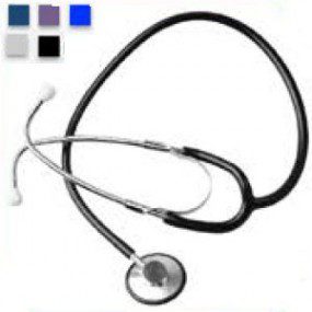 Estetoscopio Medstar de una campana color gris, morado, marino, azul y negro