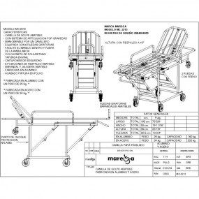 Camilla de golpe para ambulancia abatible fabricada en aluminio de 6 ruedas