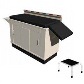 Mesa exploración pediatrica de mueble esmaltada con banqueta de apoyo de un peldaño