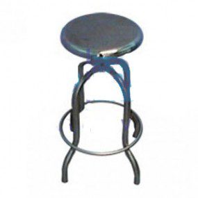 Banco giratorio sin respaldo con altura variable y estructura de acero inoxidable